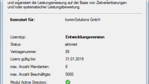 Lizenzinformationen Beispielansicht zur Anzeige der Lizenzinformationen