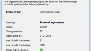 Lizenzinformationen Beispielansicht zur Anzeige der Lizenzinformationen